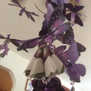 Purple Butterfly Mobile with 13 Three Dimensional Butterflies Enhanced with Crystal Beads Casting Rainbows image 2