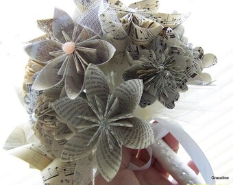 Book Page and Sheet Music Keepsake Bouquet - 12 Flowers Plus Added Decor