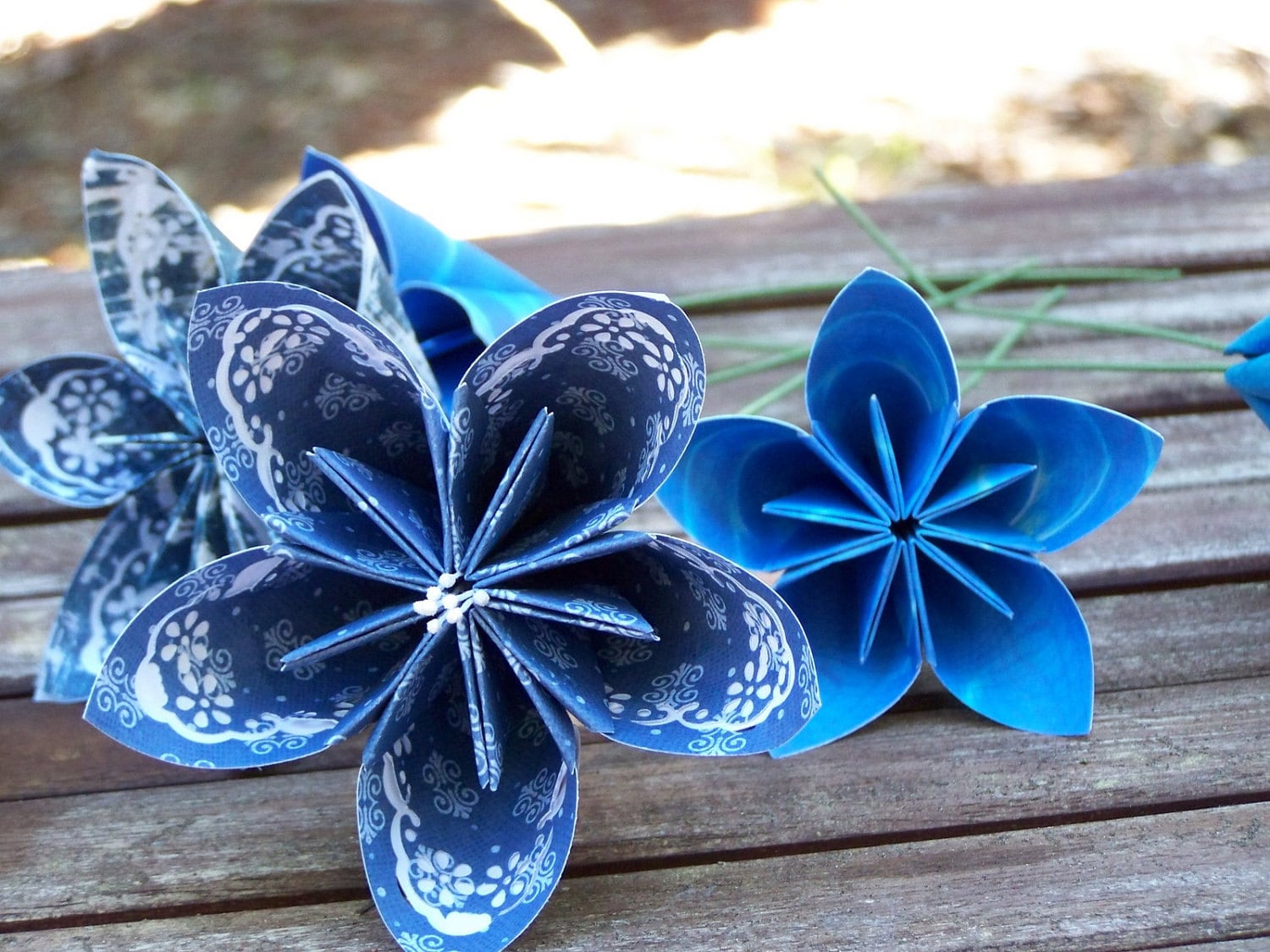 Origami Paper Flowers of Sapphire Blue 5 Origami Flowers With Etsy