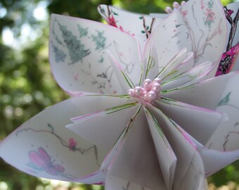 Cherry Blossom Origami Kusudama 3 Paper Flowers with Stems