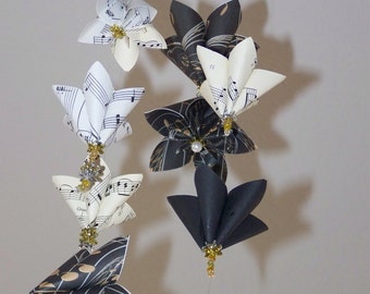 Sheet Music Mobile Handmade with 12 Origami Flowers Special Gift for a Music Lover