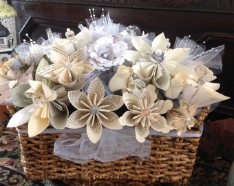 20 Origami Sheet Music, Book Page, or Map Flower Centerpiece Basket