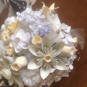 Paper Flower Bridal Bouquet Handmade Customized With Book Pages, Map Flowers or Sheet Music Bouquet image 5