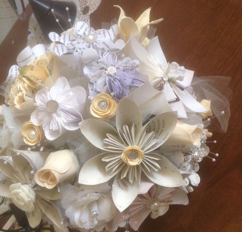 Paper Flower Bridal Bouquet Handmade Customized With Book Pages, Map Flowers or Sheet Music Bouquet image 5