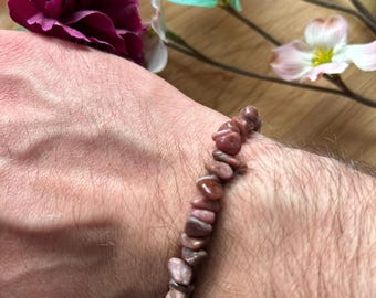 Rhodonite Chip Bracelet - Stretch Gemstone Bracelet - Handmade - Gemstone Jewelry
