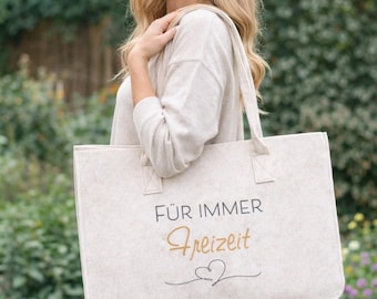 XXL gepersonaliseerde vilten tas / shopper / beige, grijs, antraciet / grote vilten tas met naam of spreuk / cadeau-idee / pensioen / opbergruimte