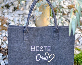 Borsa in feltro personalizzata XXL | Borsa in feltro grande per nonna e nonni | Idea regalo unica | Shopper personalizzata | Beige antracite