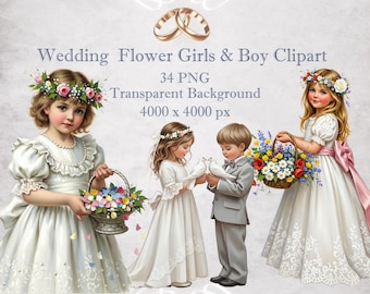 Wedding Flower Girl & Boy Clipart: Floral Basket PNG (Digital Download)