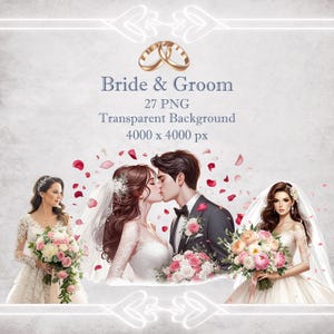 Bride & Groom Wedding Clipart PNG: Romantic Invitation Graphics (Digital Download 27 PNG)