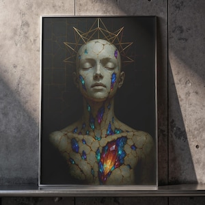 Mystic Goddess Portrait: Abstract Crystal Fantasy Art (Digital Download, 24x36&quot;)
