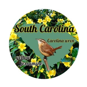 État de Caroline du Sud avec oiseau et fleur d'État Sticker