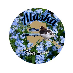 Alaska State with State Bird and Flower Sticker