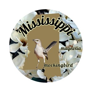 Autocolante Estado do Mississipi com pássaros e flores do estado