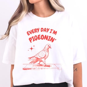 面白い鳩シャツ、鳩鳥シャツ、Stay Coo シャツ、バードウォッチングシャツ、鳩アート、クールな鳥シャツ、90年代シャツ、鳥オタク