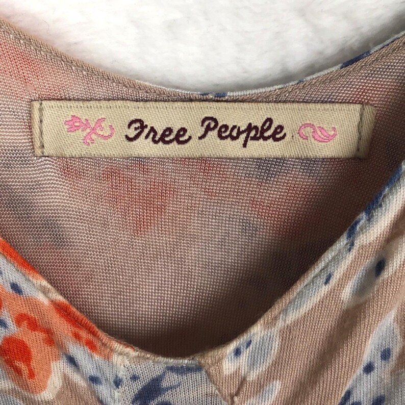 FREE PEOPLE V-Neck Ruffle Sleeve Knit Midi Dress Sz M Tan Abstract Floral Lined image 5