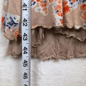 FREE PEOPLE V-Neck Ruffle Sleeve Knit Midi Dress Sz M Tan Abstract Floral Lined image 7