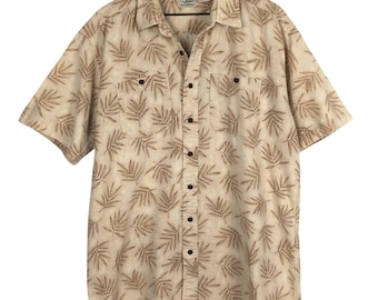 Camicia da uomo LL Bean taglia L/Tall in cotone a maniche corte con stampa di foglie di palma tropicali e bottoni