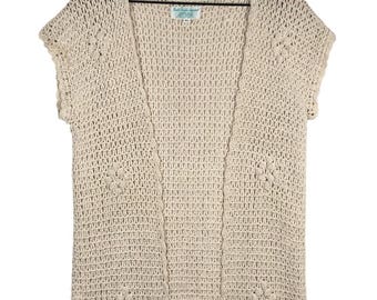 VTG South Pacific Apparel 100% Cotton Crochet Open Vest Sz XL Cream Open Knit
