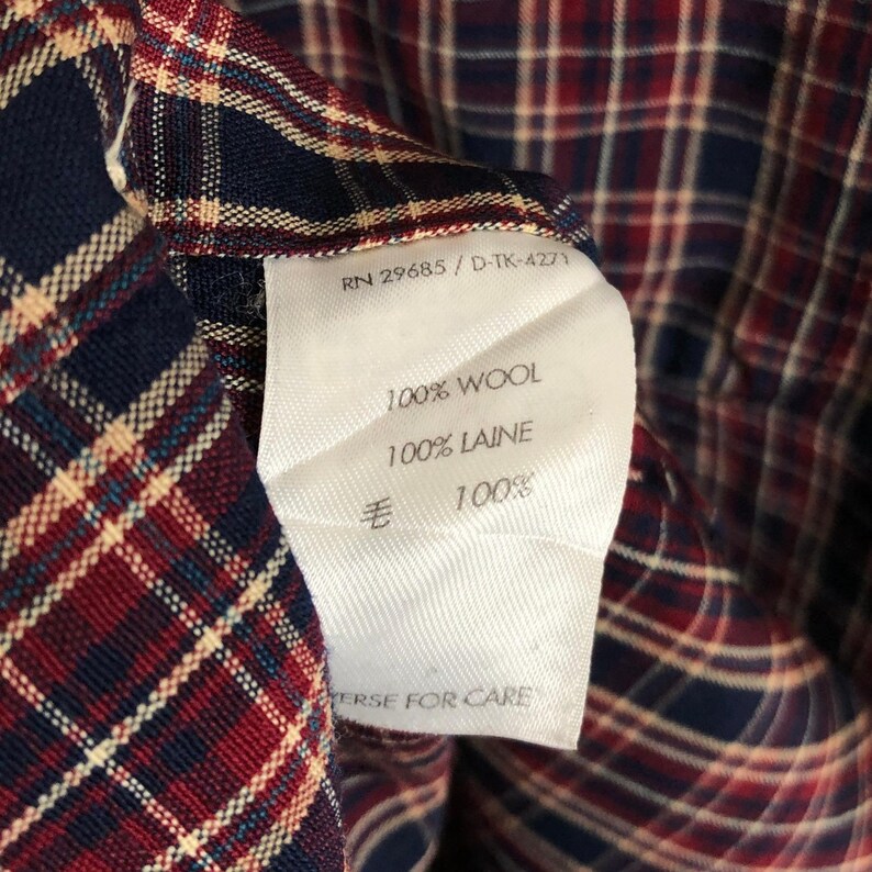 VTG SIR PENDLETON Plaid Fine Worsted Wool Button Down Shirt Men's L Red Blue L/S image 5