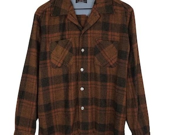 Camisa de franela de mezcla de lana VTG CAMPUS para hombre, talla L, marrón, a cuadros, lavable, estilo coreano Dadcore