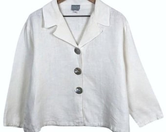 Niche Nilgun Derman 100% Linen Blazer Jacket Women's M White Boxy Button Notch