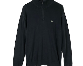 VTG LACOSTE 100% katoenen trui met 1/4 ritssluiting, maat 6 XL, zwarte opstaande kraag F5178