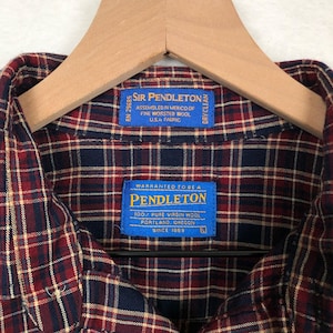 VTG SIR PENDLETON Plaid Fine Worsted Wool Button Down Shirt Men's L Red Blue L/S image 4