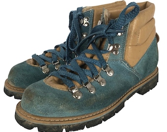 VTG Suede & Shearling Lined Hiking Boots Women's Sz 7.5 B Teal Blue Lace Up