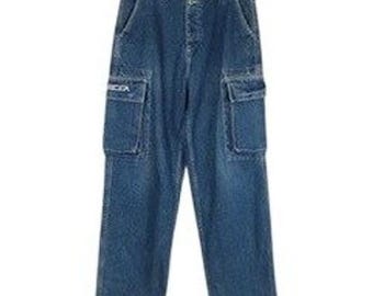 Vintage Mecca USA DNM Cargo Jeans Sz 32 x 31 lavage moyen streetwear jambes larges des années 90 Y2K
