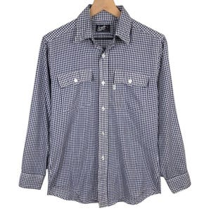 VTG 70s LEVI'S Gingham White Tab Shirt Men's M Navy Blue Regular Fit Button Up