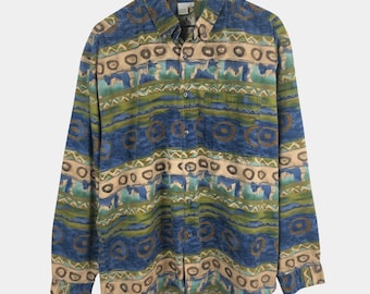 Het geometrische Aztec katoenen overhemd "The Territory Ahead" voor heren, maat XL, met knoopsluiting en lange mouwen.