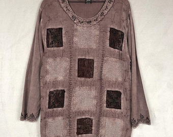 VTG Heilige draden geborduurde tuniek One size OS bedrukte rayon top vloeiende boho