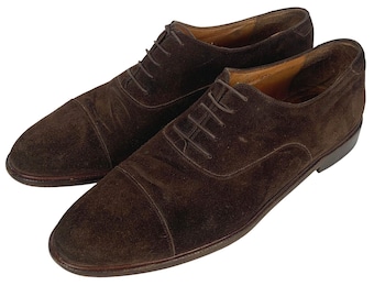 SALVATORE FERRAGAMO Suede Cap Toe Oxford Dress Shoes Men's 12D Dark Brown VTG