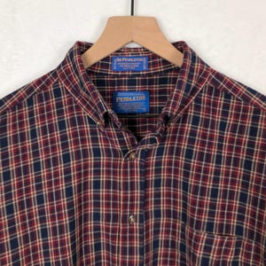 VTG SIR PENDLETON Plaid Fine Worsted Wool Button Down Shirt Men's L Red Blue L/S image 3