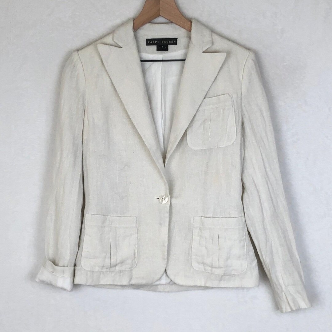 VTG Ralph Lauren Black Label Linen Blazer Jacket Women's Sz 4
