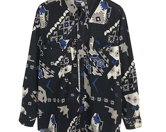 VTG WRANGLER Brushpopper maat 17,5 xl zwart blauw western Azteekse rodeo x-long tails