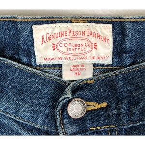 Calça jeans Filson Double Knee Carpenter masculina, tamanho 38x34, azul, perna reta, modelo 10130 imagem 5