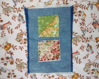 Floral Quilt Square Boro Sashiko Inspired Fabric Patch-Sew on Patches - Quilting - Denim Jeans - Visible Mending - Shabby Chic Cottagecore