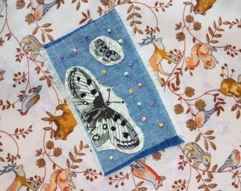 Butterflies and Polka Dots Boro Sashiko Inspired Fabric Patch - Sew on Patch - Denim Jeans Patches - Visible Mending - Slow Stitching DIY