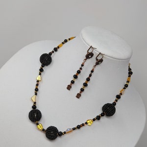 Black and Gold Necklace and Earrings Set