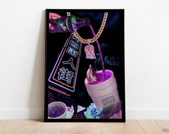 Neon Tokyo Poster - Vaporwave Cyberpunk Art Print - Retro Trap Y2K Wall Decor