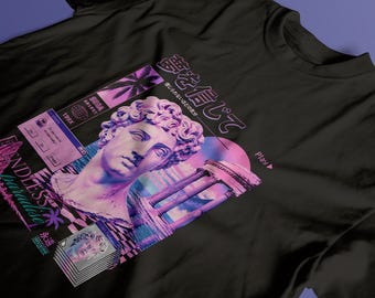 Koszulka Vaporwave – koszulka z grafiką retro anime Y2K – japońska sztuka synthwave z lat 90.