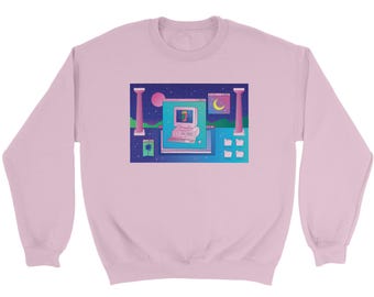 Vaporwave Computer Sweatshirt - Y2K Cyber Clothing - Retro 90s Tech Gift