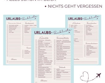 Packliste Urlaub PDF, Reisevorbereitung Liste, Checkliste Ferien, zum Ausdrucken, Urlaub planen, Reisecheckliste, Kofferpackliste