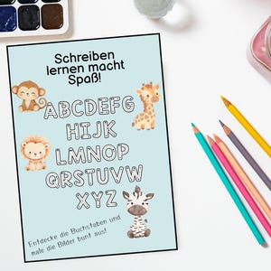 Learning to write, learning letters, coloring, ABC tracing and writing, kindergarten, preschool, worksheets PDF A4