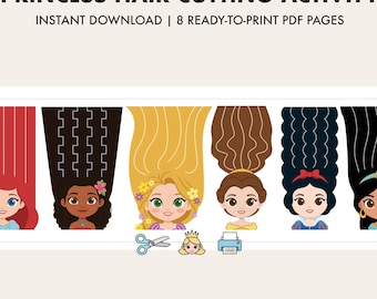 Actividad de tijeras para peluquería de princesas: práctica de motricidad fina (descarga digital)