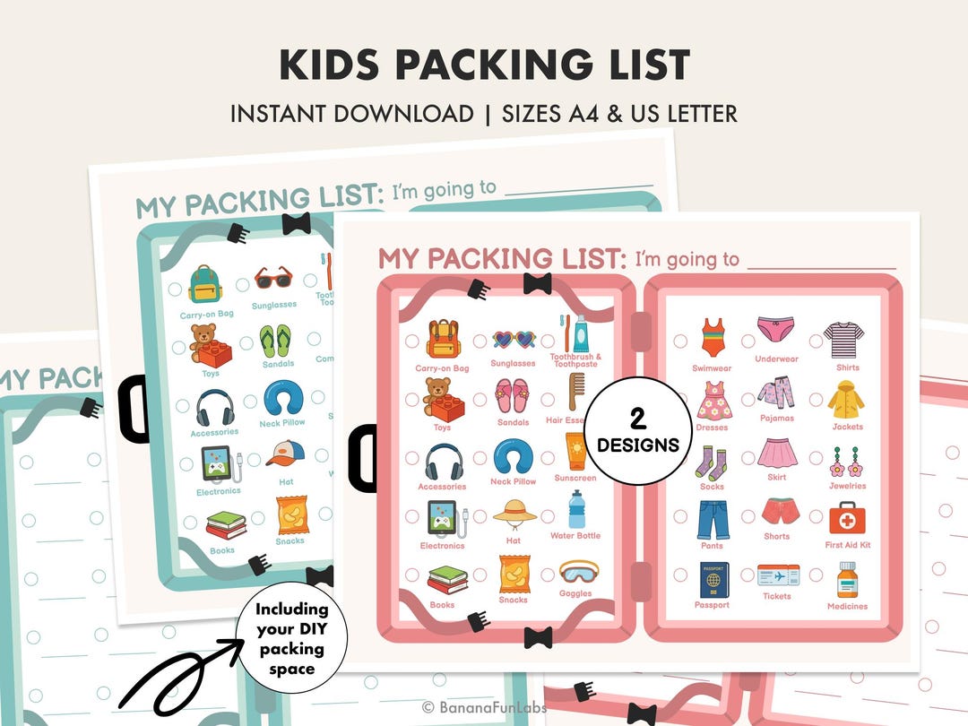 Packing Number Visual Kids Packing List | Visual Suitcase Travel Checklist (digital Download ...