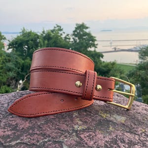 Brown Leather Dress Belt – Handmade Full Grain Leather Belt for Men – Classic Formal Belt with Brass Buckle - Personalized Gift for Him