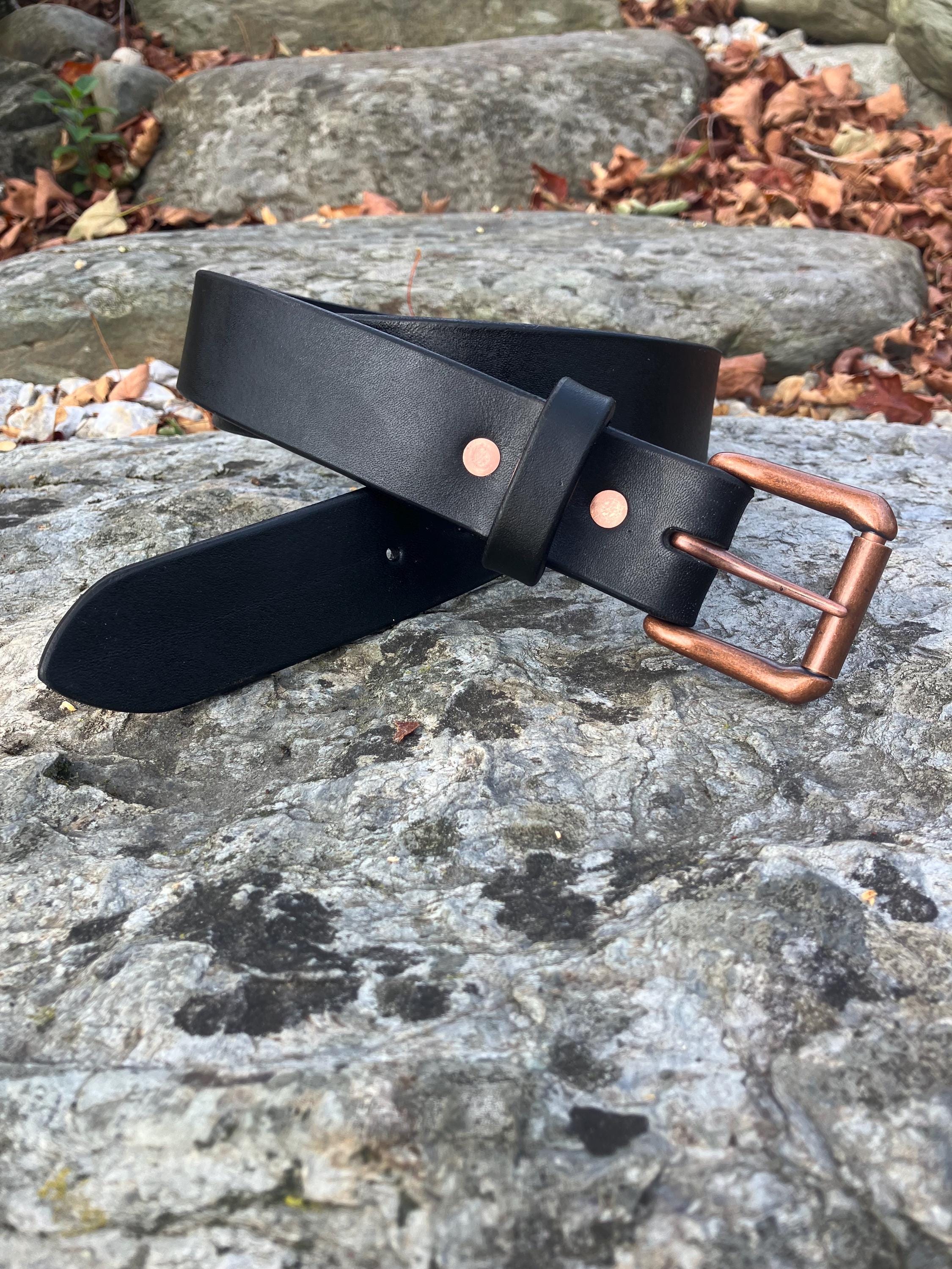 Rose Gold Buckle Black Leather Belt - Etsy display picture 1