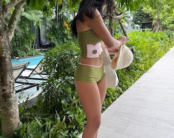 Green Swim Shorts Women | Low-Rise Cheeky Fit, Swim-to-Street | Board Shorts Swimwear | Summer Beach
